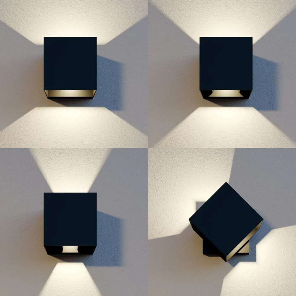 Lindby Væglamper > udendørs LED-væglampe Glyn, sort, metal, 12 cm, IP44
