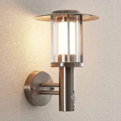 Lindby Væglampe Med Sensor|Terrassebelysning > udendørs LED-væglampe Gregory, sensor, stål, IP44