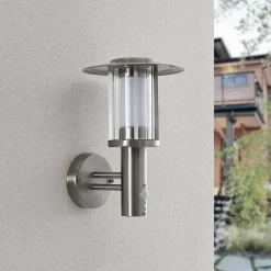 Lindby Væglampe Med Sensor|Terrassebelysning > udendørs LED-væglampe Gregory, sensor, stål, IP44