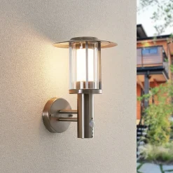 Lindby Væglampe Med Sensor|Terrassebelysning > udendørs LED-væglampe Gregory, sensor, stål, IP44