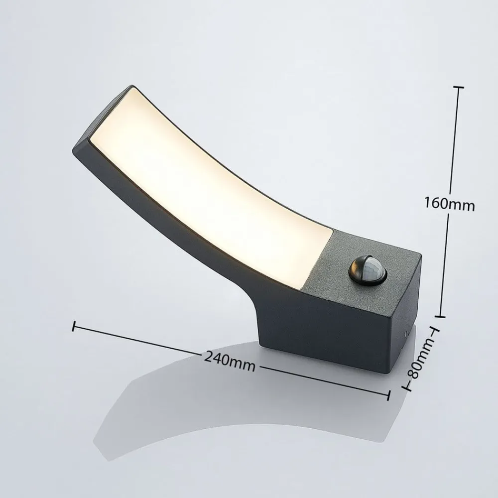 Væglampe Med Sensor|Terrassebelysning ^ Lindby udendørs LED-væglampe Ilvita, sensor, antracit, IP54