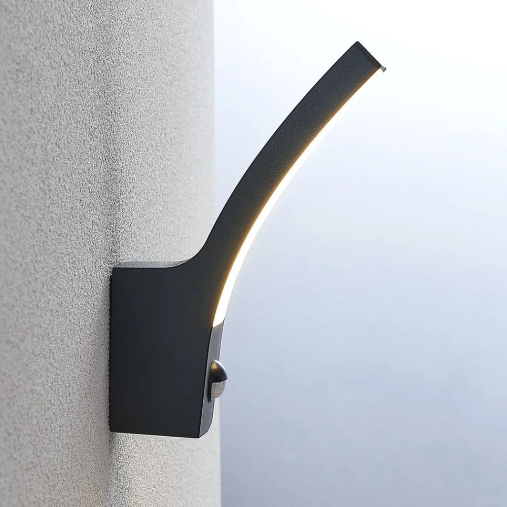 Væglampe Med Sensor|Terrassebelysning ^ Lindby udendørs LED-væglampe Ilvita, sensor, antracit, IP54