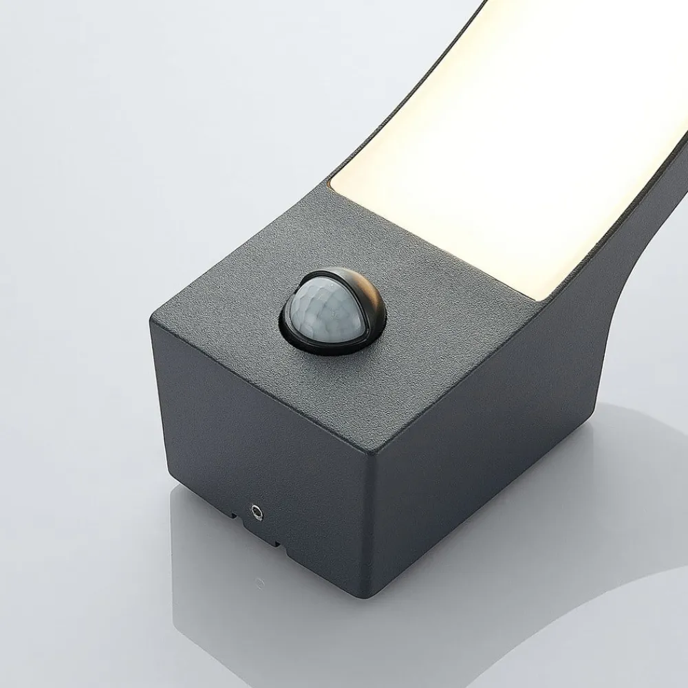 Væglampe Med Sensor|Terrassebelysning ^ Lindby udendørs LED-væglampe Ilvita, sensor, antracit, IP54