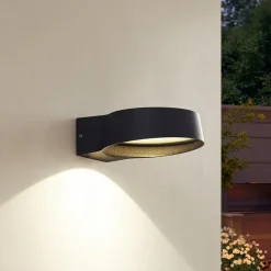 Terrassebelysning ^ Lindby udendørs LED-væglampe Jesiba, antracit, aluminium, Ø 16cm