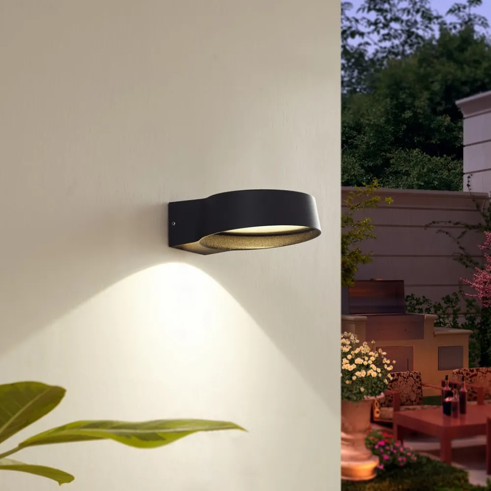 Terrassebelysning ^ Lindby udendørs LED-væglampe Jesiba, antracit, aluminium, Ø 16cm