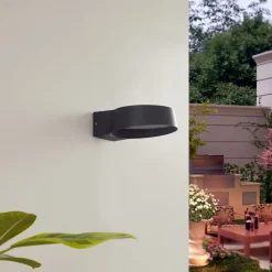 Terrassebelysning ^ Lindby udendørs LED-væglampe Jesiba, antracit, aluminium, Ø 16cm