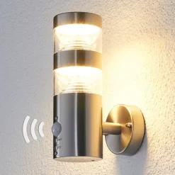 Lindby Væglampe Med Sensor|Terrassebelysning > udendørs LED-væglampe Lanea, 22 cm, stål, sensor