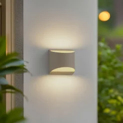 Væglamper ^ Lindby udendørs LED-væglampe Lenore, beige, metal, 13,5 cm