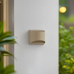 Væglamper ^ Lindby udendørs LED-væglampe Lenore, beige, metal, 13,5 cm