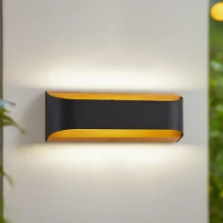 Terrassebelysning|Væglamper ^ Lindby udendørs LED-væglampe Lenore, sort, metal, 36,5 cm