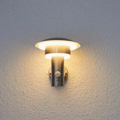 Væglampe Med Sensor|Terrassebelysning ^ Lindby udendørs LED-væglampe Lillie, sensor, højde 19 cm