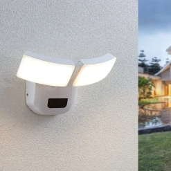 Væglampe Med Sensor|Terrassebelysning ^ Lindby udendørs LED-væglampe Nikias, 30 cm, sensor, 2 lyskilder, hvid