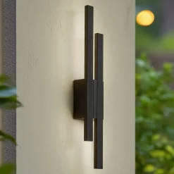 Lindby Terrassebelysning|Væglamper > udendørs LED-væglampe Sakari, sort, aluminium, højde 59 cm