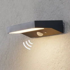 Lindby Solcelle Lampe Med Sensor|Væglampe Med Sensor > udendørs LED-væglampe til udendørs vægmontering Maresia, sensor, antracit