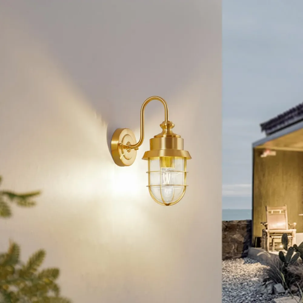 Terrassebelysning|Væglamper ^ Lindby udendørs væglampe Adalie, messingfarvet, stål
