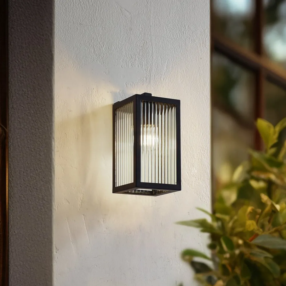 Lindby Terrassebelysning|Væglamper > udendørs væglampe Bolgar, sort, metal, glas, 15 cm