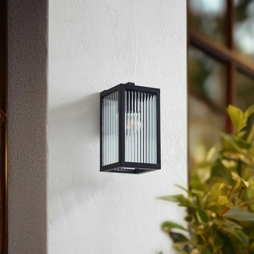 Lindby Terrassebelysning|Væglamper > udendørs væglampe Bolgar, sort, metal, glas, 15 cm