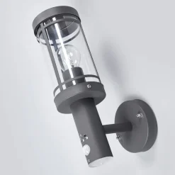 Væglampe Med Sensor|Terrassebelysning ^ Lindby Udendørs væglampe Djori, Sensor, antracit, stål