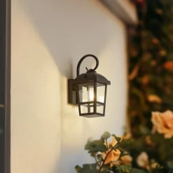 Terrassebelysning|Væglamper ^ Lindby udendørs væglampe Eloane, sort, stål, 29 cm
