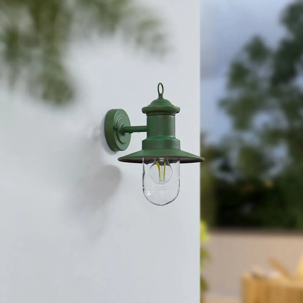 Lindby Terrassebelysning|Væglamper > udendørs væglampe Eloretta, 22 cm, grøn, glas, stål