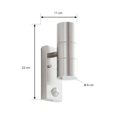Lindby Væglampe Med Sensor|Terrassebelysning > udendørs væglampe Eyrin, højde 22 cm, stål, sensor