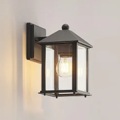 Terrassebelysning ^ Lindby udendørs væglampe Giavanna, 23,3 cm, antracit, glas