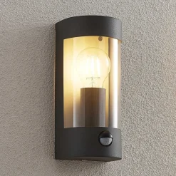 Væglampe Med Sensor|Terrassebelysning ^ Lindby udendørs væglampe Junias, 24 cm, antracit, sensor