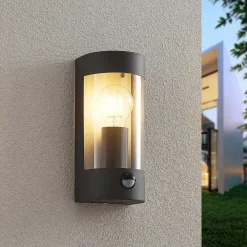 Væglampe Med Sensor|Terrassebelysning ^ Lindby udendørs væglampe Junias, 24 cm, antracit, sensor