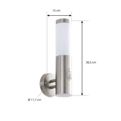 Terrassebelysning|Væglampe Med Sensor ^ Lindby udendørs væglampe Kristof, bevægelsessensor, 33 cm, E27