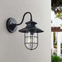 Lindby Terrassebelysning|Væglamper > udendørs væglampe Kyan, højde 32 cm, sort, IP44, E27