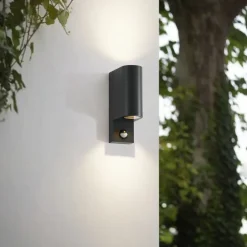 Væglampe Med Sensor|Væglamper ^ Lindby udendørs væglampe Palina, sensor, IP44, antracit