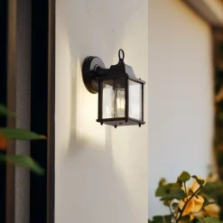 Terrassebelysning|Væglamper ^ Lindby udendørs væglampe Rurik, sort, glas, aluminium, E27
