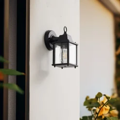 Terrassebelysning|Væglamper ^ Lindby udendørs væglampe Rurik, sort, glas, aluminium, E27