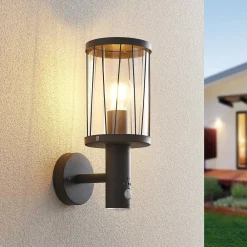 Væglampe Med Sensor|Terrassebelysning ^ Lindby udendørs væglampe Yonan, højde 34 cm, antracit, sensor