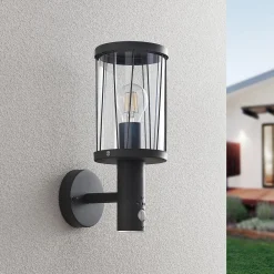 Væglampe Med Sensor|Terrassebelysning ^ Lindby udendørs væglampe Yonan, højde 34 cm, antracit, sensor