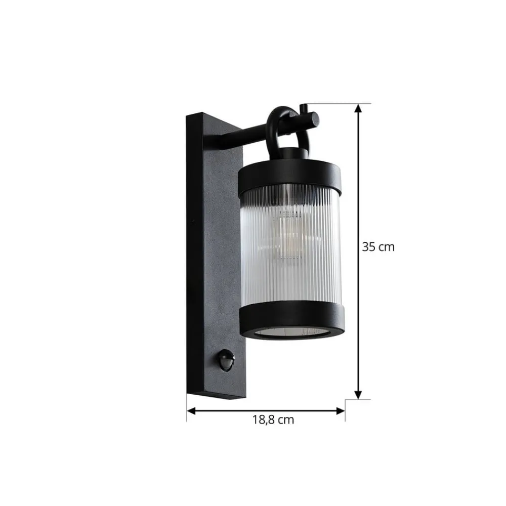 Lindby Væglampe Med Sensor|Terrassebelysning > udendørs væglampe Yrene, 20cm, sort, sensor, riffel