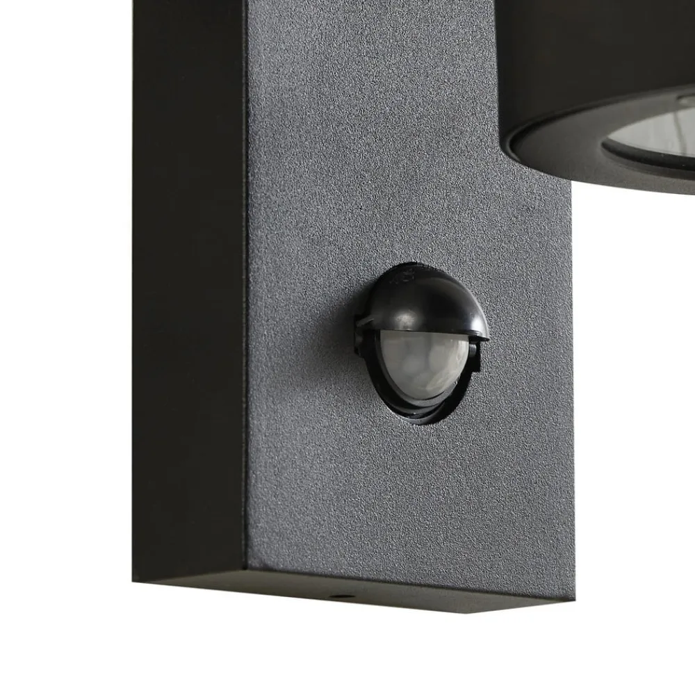 Lindby Væglampe Med Sensor|Terrassebelysning > udendørs væglampe Yrene, 20cm, sort, sensor, riffel