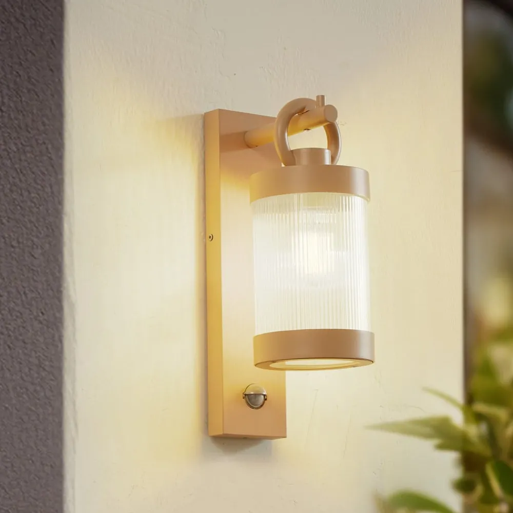 Lindby Væglampe Med Sensor|Væglamper > udendørs væglampe Yrene, 20 cm, beige, sensor, ripple