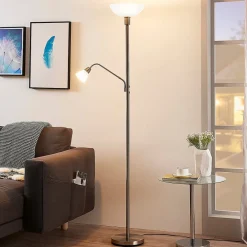 Lindby Pendellamper|Gulvlamper > uplight Jost, 180 cm, nikkelfarvet, læselampe