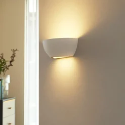 Lindby Gang|Pendellamper > uplight væglampe Jimmy, hvid, gips, halvcirkelformet, 24 cm, E14