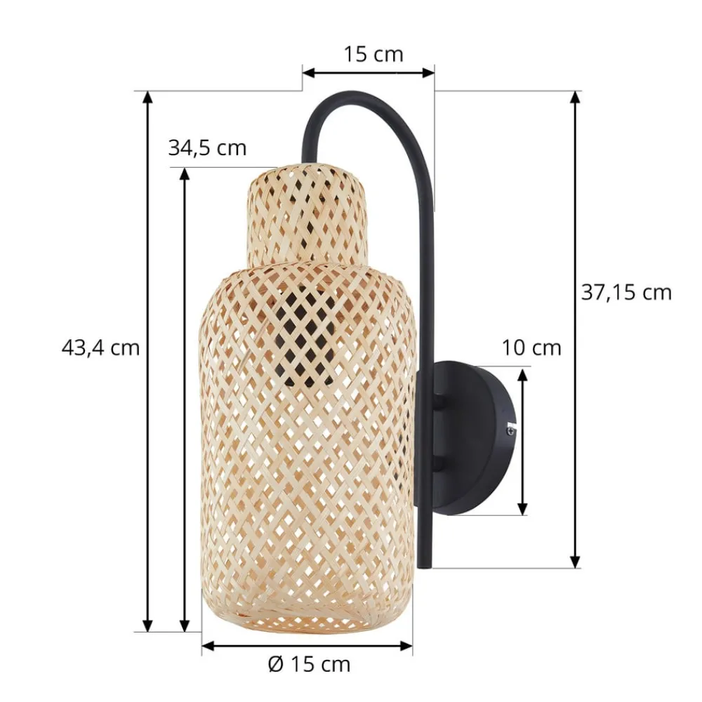 Lindby Gang|Væglamper > Venora væglampe, højde 43 cm, sort, træ, bambus