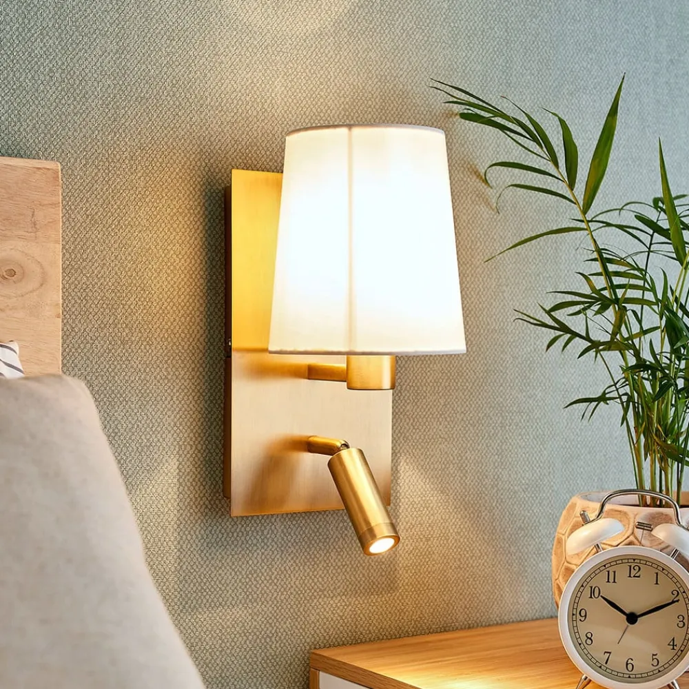 Lindby Væglamper|Væglamper > væglampe Aiden, 30 cm, antik messing, LED-læselampe