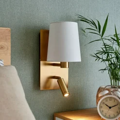 Lindby Væglamper|Væglamper > væglampe Aiden, 30 cm, antik messing, LED-læselampe