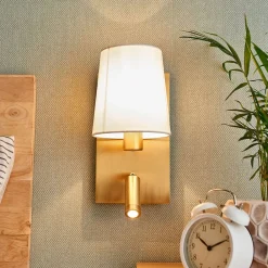 Lindby Væglamper|Væglamper > væglampe Aiden, 30 cm, antik messing, LED-læselampe