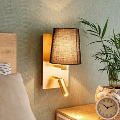 Lindby Væglamper|Væglamper > væglampe Aiden, 30 cm, sort, guld, LED-læselampe
