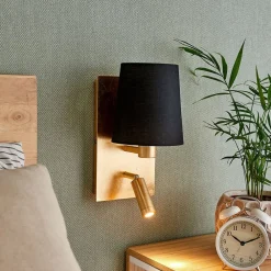 Lindby Væglamper|Væglamper > væglampe Aiden, 30 cm, sort, guld, LED-læselampe