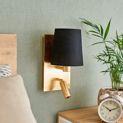 Lindby Væglamper|Væglamper > væglampe Aiden, 30 cm, sort, guld, LED-læselampe