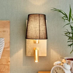 Lindby Væglamper|Væglamper > væglampe Aiden, 30 cm, sort, guld, LED-læselampe
