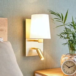 Pendellamper|Væglamper ^ Lindby væglampe Aiden, hvid, messing, LED-læselampe