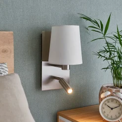 Pendellamper|Væglamper ^ Lindby væglampe Aiden, hvid, nikkel, LED-læselampe